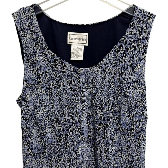 Karin Stevens Vintage 90's Navy Mini Floral Sleeveless Midi Dress Fully Lined 16 - Picture 2 of 4